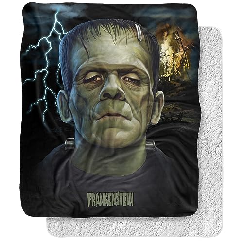 Logovision Universal Monsters Blanket, 50 Inchx60 Inch Frankenstein Head Silky Touch Sherpa Back Super Soft Throw Blanket cover