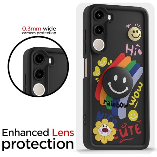 Image of Pikkme Back Cover for Poco M7 Plus 5G | Soft Silicone| Cute Rainbow Smile & 3D Cartoon Flower Design | Shockproof Raised Camera Protection Bumper Case (Black)