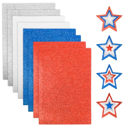 Matio 320 PCS Star Stickers 4th of July Glitter Foam Star Stickers Red Blue White Silver Stars Shaped Patriotic Sticker Self Adhesive Decals for Independence Day Decor DIY Crafts Party Supplies