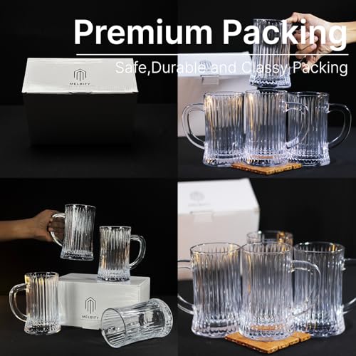 Image of Melbify Beer Mug | 550 ml | Set of 4 | Ribbed Design | Mug with Handle | Classic Beer Glasses | Premium | Heavy | Large | Perfect for Beer, Cider,Cocktails,Mocktails | Gift Set