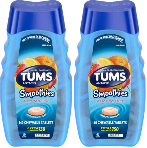 Image of TUMS Smoothies Extra Strength Antacid Chewable Tablets for Heartburn Relief, Assorted Fruit - 140 Count (Pack of 2)