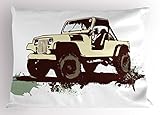 Ambesonne Grunge Pillow Sham, Retro Pop Art Style Vintage Car on The Road Adventure Graphic Design, Decorative Standard Size Printed Pillowcase, 26' X 20', Brown Cream
