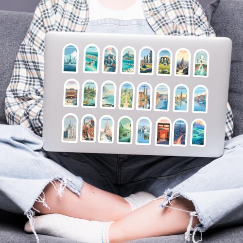 Image of Vintage Travel Landmark Vinyl Sticker Pack of 80 | Waterproof Aesthetic City & Landscape Decals for Laptop, Water Bottle, Suitcase, Journal, Notebook, & Scrapbook | World Travel Poster Collection