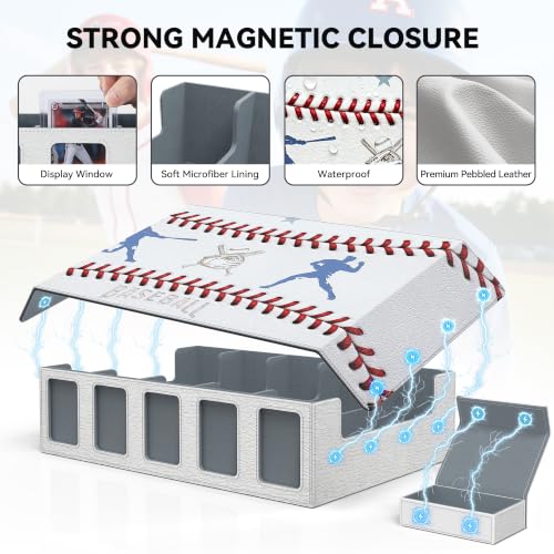 Image of Kabinka Baseball Card Storage Box with Window Display, 5-Row Sport Card Storage Box, 3900+ Card Deck Box for Baseball Sports Card TCG, 5 Top Loaders, 5 Stoppers, 48 Dividers, 1 Dice Tray(Baseball 1)