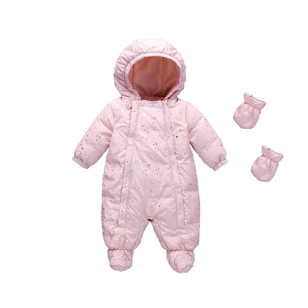 Ding-dong Baby Boy Girl Winter Hooded Puffer Pram Snowsuit with Gloves(Pink,18-24M)