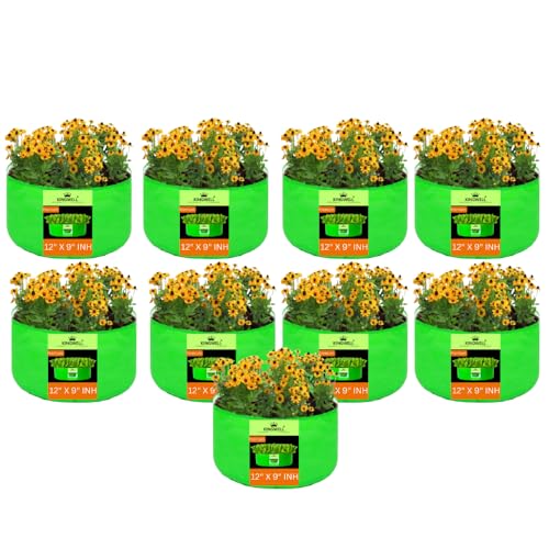 Image of Kingwell grow bags 12x9 inch pack of 9 Grow Bag For Terrace Garden Leafy Vegetable Plant Grow Bags Fruits Growing Containers For terrace Gardening