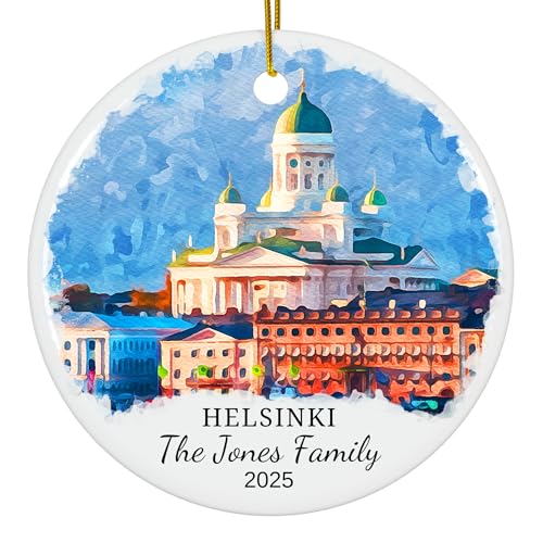 GENERIC Personalized Helsinki Christmas Ornament, Helsinki Travel Souvenir, Ceramic Round Hanging Ornament