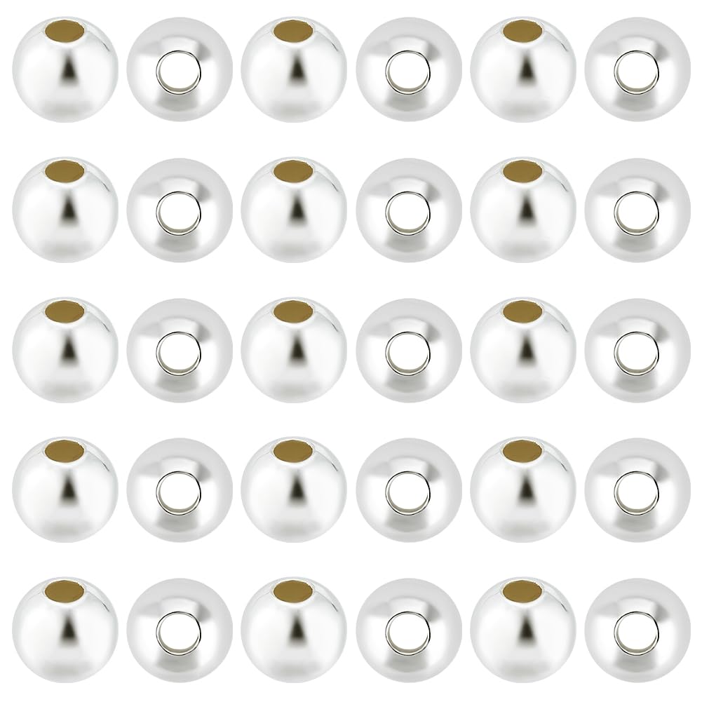 Beebeecraft 1 Box 40Pcs Round Spacer Beads Sterling Silver 4mm Round Smooth Loose Balls Beads for DIY Craft Bracelet Necklace Jewellery Making Supplies