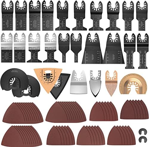 90 Pack Oscillating Saw Blades, Bimetal Oscillating Tool Blades Oscillating Tool Accessories Kits, 12 Types Universal Quick Release Multitool Blades with Sandpaper Fit Dewalt Milwaukee Makita Rockwell