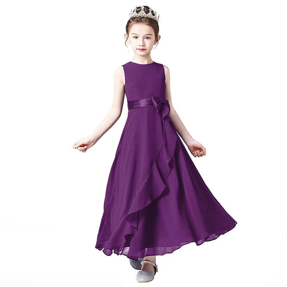 Little Juniors Girl Long Bridesmaid Dress Wedding Flower Girls Formal Pageant Party Dresses Chiffon Sleeveless