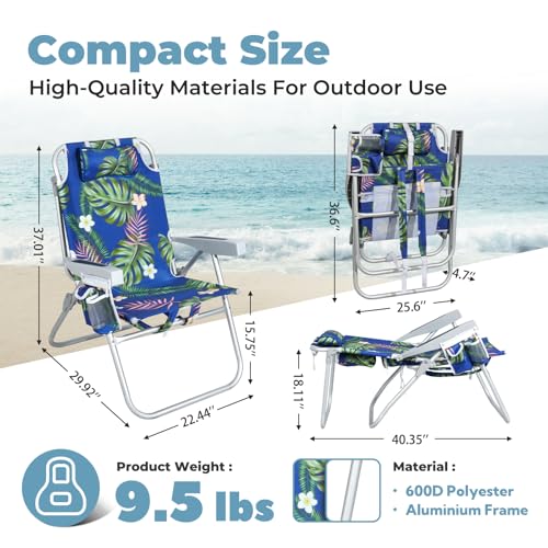 Tropical Palm 5-Position Reclining Beach Chair with Cooler & Storage