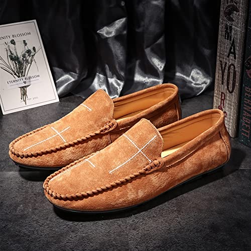 Loafers for Men Stitching Details Suede Vamp Rubber Sole Vegan Leather Lightweight Comfortable Flexible Party Prom Slip-ons(Brown,10 M US)2