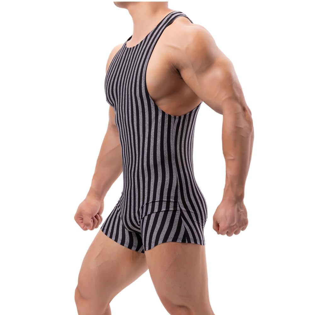 Hommes Mode Rayures Une Pièce Bodysuit Lutte Singlet Athlétique Leotard Gym Sportswear Undershirt Débardeur