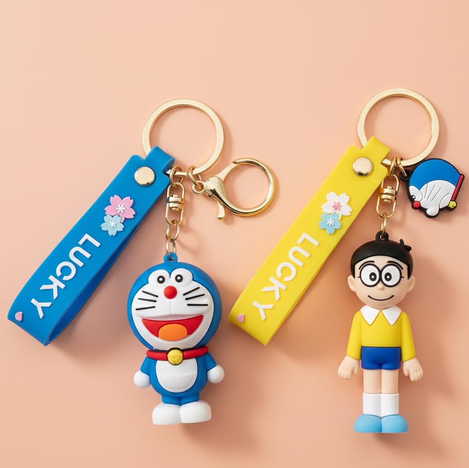 Image of Cute Cartoon Character Silicone 3D Key Chain with Strap Charm & Metal Hook, Merchandise Key Rings Gift for Kids Girls Boys Men & Women