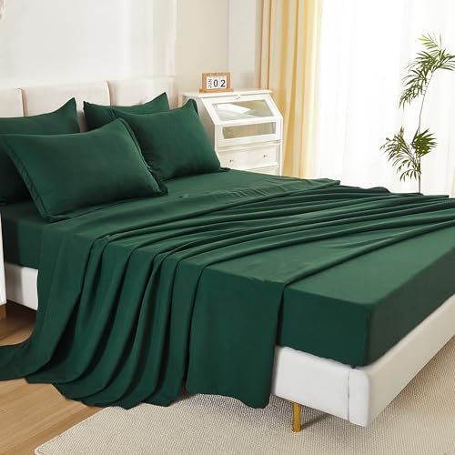 Litanika Super King Plus Comforter Sets Emerald Green - 7 Pieces Bed in a Bag Oversized King Bedding Comforter Sets, Solid Lightweight Bed Set with Comforter, Sheets, Pillowcases & Shams