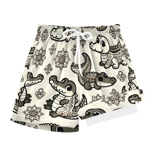 YANENDIE Boy Swim Trunks with Compression Liner Black Crocodile Boys Swim Shorts Quick Dry Beach Shorts