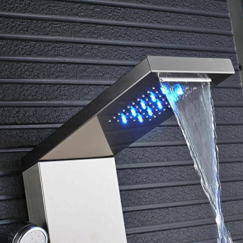 Columna de ducha con sistema de masaje y agua en cascada con grifo mezclador de agua caliente y fría en acabado cepillado miniatura 5