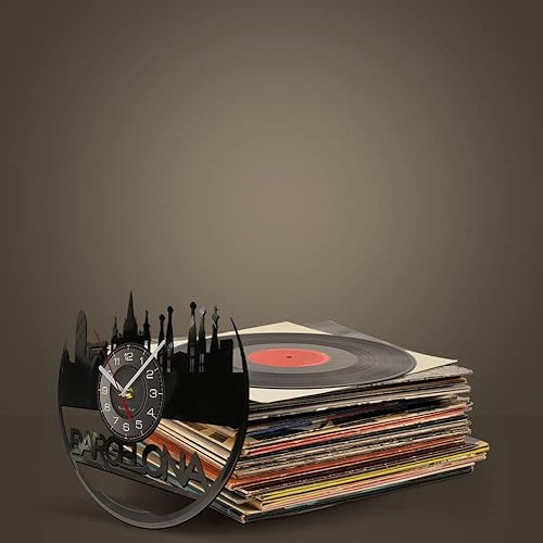 Miniatura 8 de Reloj de pared de 12 pulgadas con diseño de paisaje urbano de Barcelona, arte de sombras, arte de viaje español, moderno, decorativo, silencioso, de