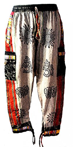 Terrapin Trading Pantalon épais de Hippie de Coton de Népal de Commerce équitable avec de Vrais Patches N32 (Gris/Rouge) Cover