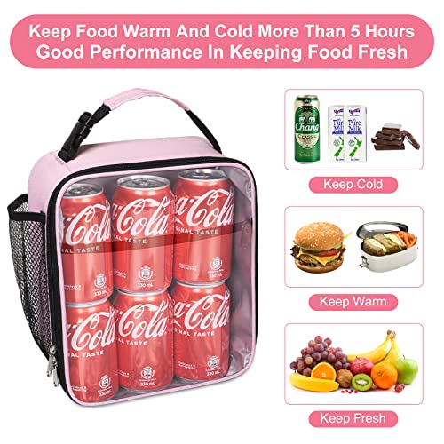 Apuucse Portable Insulated Lunch Bag with Side Mesh Pocket for Adults/Kids/Men/Women,Water-Resistant Leakproof Soft Cooler Bag Durable Thermal Lunch Box for Work/School/Picnic/Outdoor(Pink) - Image 4