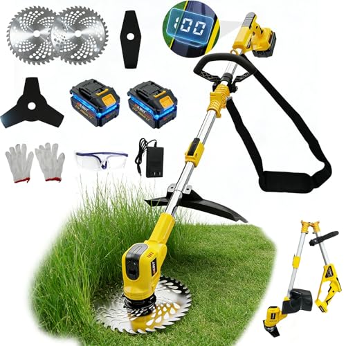 WILIBUT 3-in-1 Cordless Weed Wacker, Grass Trimmer/Lawn Mower/Brush Cutter with LCD Display, (2 x 4.0Ah Batteries & Charger), Electric Weed Eater for Yard and Garden (900W Brushless Motor, 4 Blades)