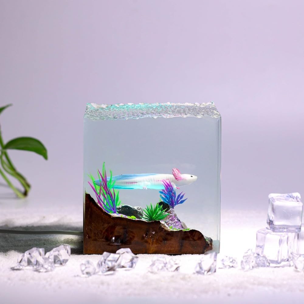 アメリカサンショウウオエポキシランプ家庭装飾樹脂ナイトランプ友人への贈り物 (暖かい光,8*8cm)