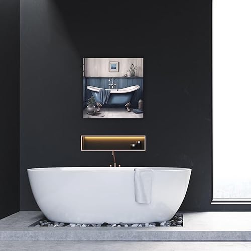 Miniatura 5 de ZHOUWALLPIC Cuadro decorativo de pared para baño, impresiones en lienzo azul para bañera, pintura de baño de granja, obra de arte para decoración de