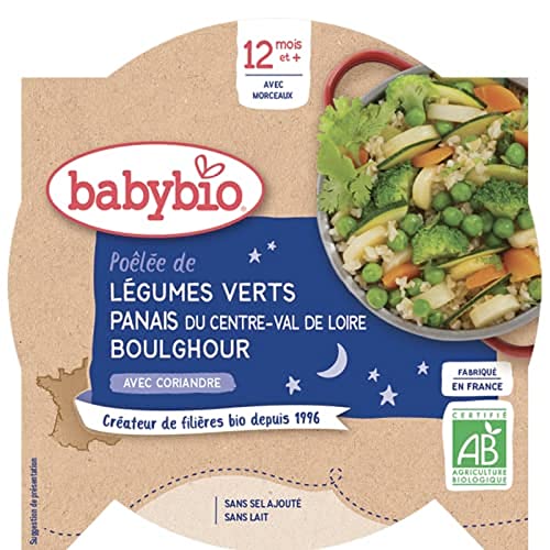 Babybio Poêlée de Légumes Verts, Panais du Val de Loire, Boulghour avec Coriandre Bio - 230 g Cover