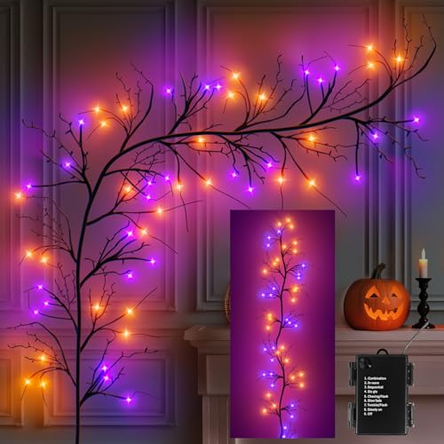 Guirlande Halloween vigne de saule lumineuse pour cheminée et buffet