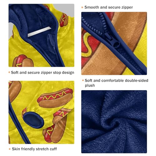 Hot Dog Pattern Prints Toddler Fleece Jacket Girl Boys Hooded Fleece Jacket Coat Warm Outwear Zip-up 3-10T3