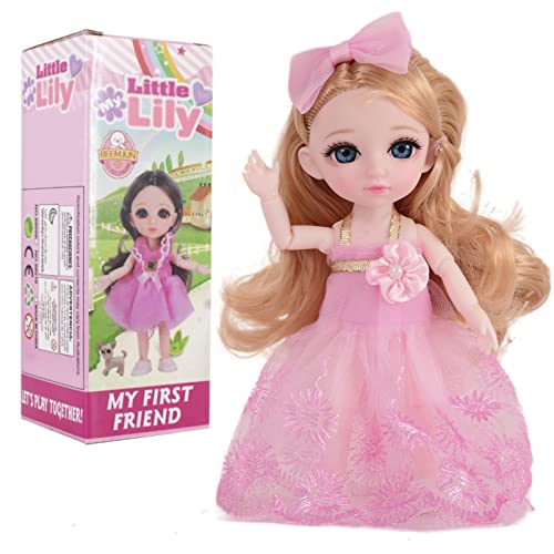 Beem Jun 6 Inch Girl Bjd Dolls 16 Cm Ball Joints Doll With Accessories Small Cute Pups Grey Eyes Adorable Clothing Dress Up Pink Princess Outfit Dolly Best Gift For 3 Years+（Princess） #TOP4