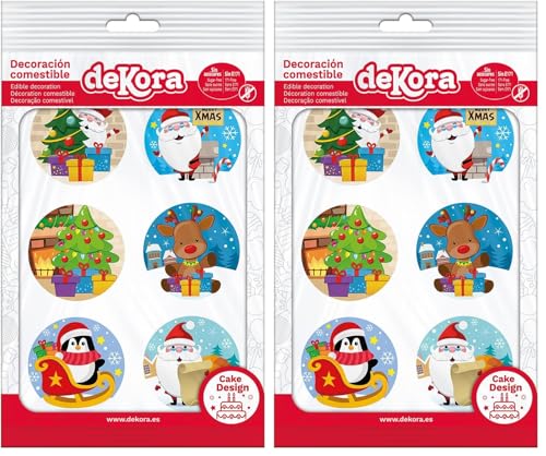 Dekora - 12 Mini Discos Comestibles de Navidad para Cupcakes, Muffins o Galletas - 5,8 cm (Paquete de 2)