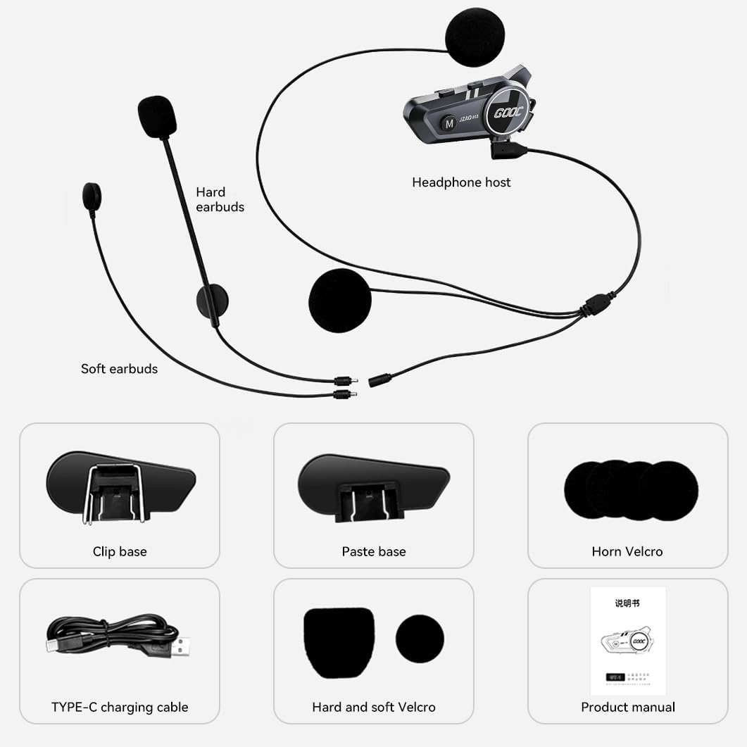 Altavoces e intercomunicador Bluetooth para casco – Sistema de comunicación con cancelación de ruido para 2 ciclistas para motocicleta, esquí, ciclismo y deportes