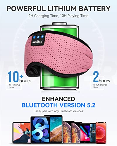 MUSICOZY Bluetooth 5.2 Sleep Headphones Eye Mask, Breathable Sleeping Headband Headphones with Wireless Earbuds Earphones for Side Sleepers Mom Women Cool Tech Unique Gifts Gadget