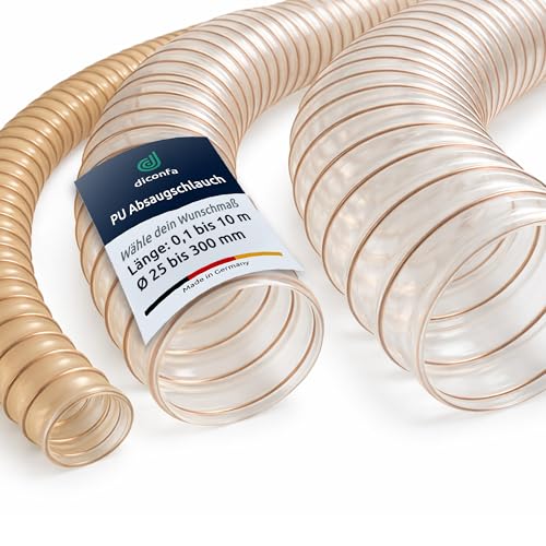 diconfa PU Absaugschlauch transparent 0 4mm - WÄHLEN - Länge: 0 1 bis 10m + Durchmesser 25 bis 300mm - Innendurchmesser 100mm 0 1m lang - Schlauch nach Maß für Absauganlage Staub Luft Späne
