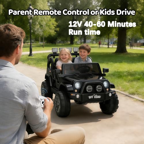 Image of Kids 2-Seater Ride on Toy Car, 12V Kids Electric Car with Remote, 110LBS Load, 2WD, Music, Safety Belt, Soft Start (Black)
