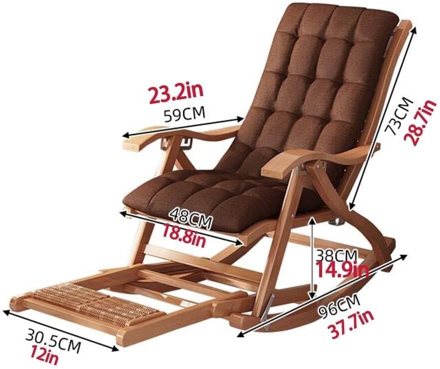 Rocking Chair Outdoor, Wooden Chaise Lounge Indoor with 5-Position Adjustable Back, Footrest & Foot Massage, Portable Folding Recliner for Balcony, Patio, Living Room