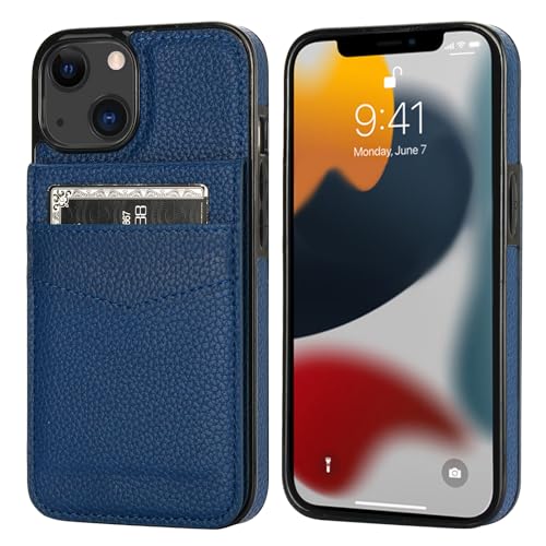 Image of KIHUWEY Compatible with iPhone 13 Case Wallet with Credit Card Holder, Premium Leather Magnetic Clasp Kickstand Heavy Duty Protective Cover for iPhone 13 6.1 inch (Lichee Blue)
