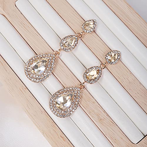 JWICOS Silver Dainty Crystal Rhinestones Three Layered Teardrop Dangle Earrings for Women and Girls Wedding Bridal Elegant Earrings for Brides and Bridesmaids4