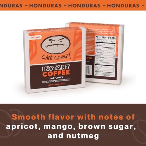 Café Grumpy Instant Coffee Single Serve, Honduras Medium Roast Arabica Blend Packets, Quick Prep Travel Ready Office Coffee Packets, 6 Pack (30g)