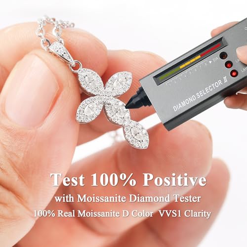 Moissanite Cross Necklace for Women, 18K White Gold Plated 925 Sterling Silver Crucifix Pendant, Marquise Cut Lab Created Diamond Faith Necklace, Christian Jewelry Gifts for Anniversary Birthday2