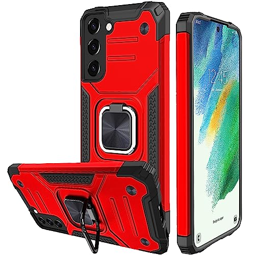 Honeyview ShockProof Case for Samsung Galaxy S21 FE with Ring Kickstand, Bumper Armour Phone Cover for Samsung Galaxy S21 FE - Red-New