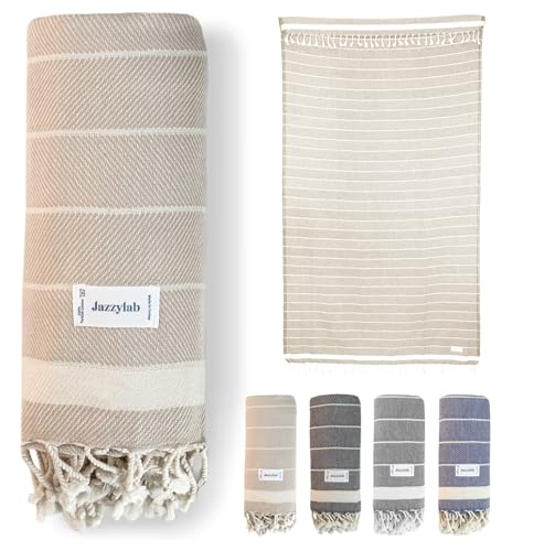 jazzylab VEREV Fouta Peshtemal | 100% Coton | Motif Chevrons élégant | Ultra légère et absorbante | Idéale pour Plage, Sauna, hammam & Voyage | Fabriquée...