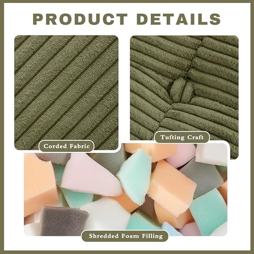 Image of Square Stuffed Pouf Ottoman, Corduroy Oversize Foot Rest,Green