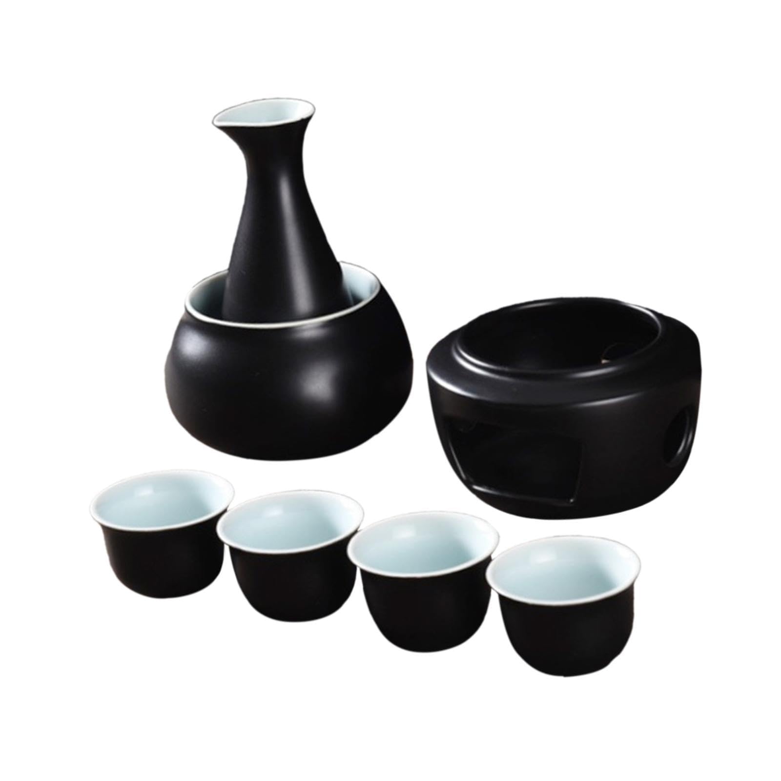 7 Pièces Service à Saké Pot Tasse Chauffe-céramique Ensemble Porcelaine Créatif Rangement Boisson Cadeau Ami Accueil Fête Maison Bar, Noir