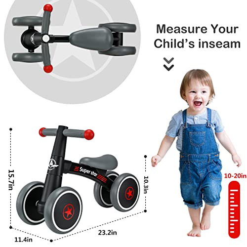 antiai Baby Balance Bike Toys for 1 Year Old boy,Toddler Bike Ride on Toys for 12-36 Month,1st Birthday Gift for Boy Girls,4 Wheels,Adjustable Seat,Black (Dark Black) - Thumbnail 6