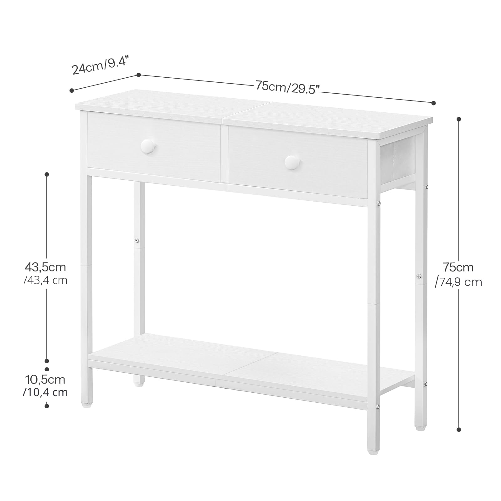 HOOBRO Mesa Consola, 75 cm de Pasillo con 2 Cajones de Tela, Aparador de Entrada, Mesa de Sofá, Entrada, Salón, Pasillo, Estilo Industrial, Blanco EWW71XG01