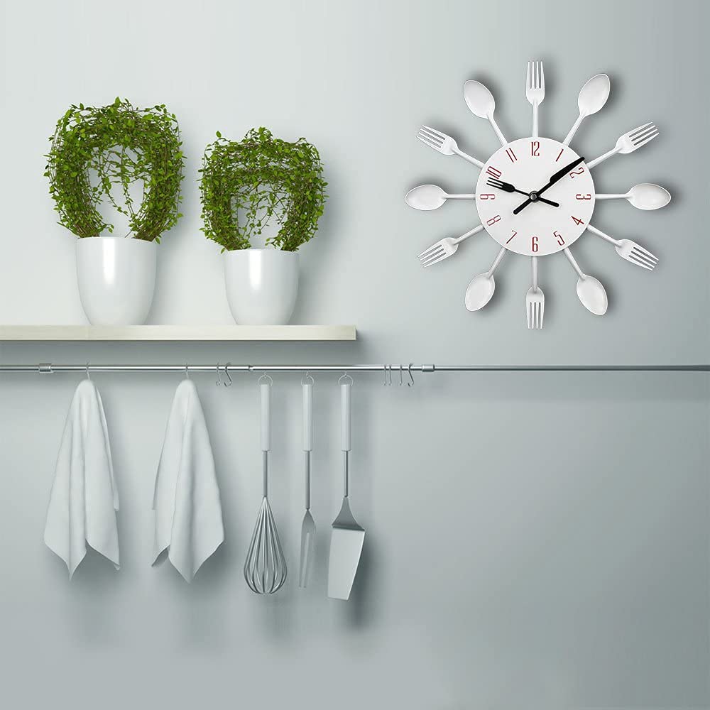 Orologio da parete da cucina 3D posate moderne cucchiaio
