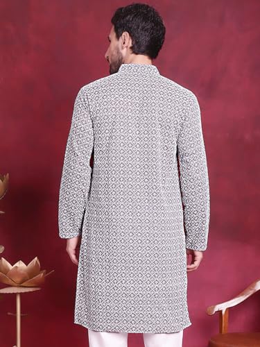 Image of Jompers Cotton Chikankari Embroidered Regular Fit Kurtas for Men