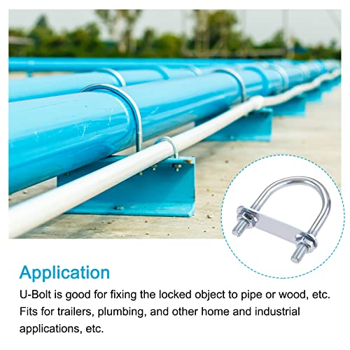 Image of METALLIXITY U Bolts 4 Sets (M8x42x75mm), Round U Bolt Steel with Nut and Plate - for Construction, Pipe
